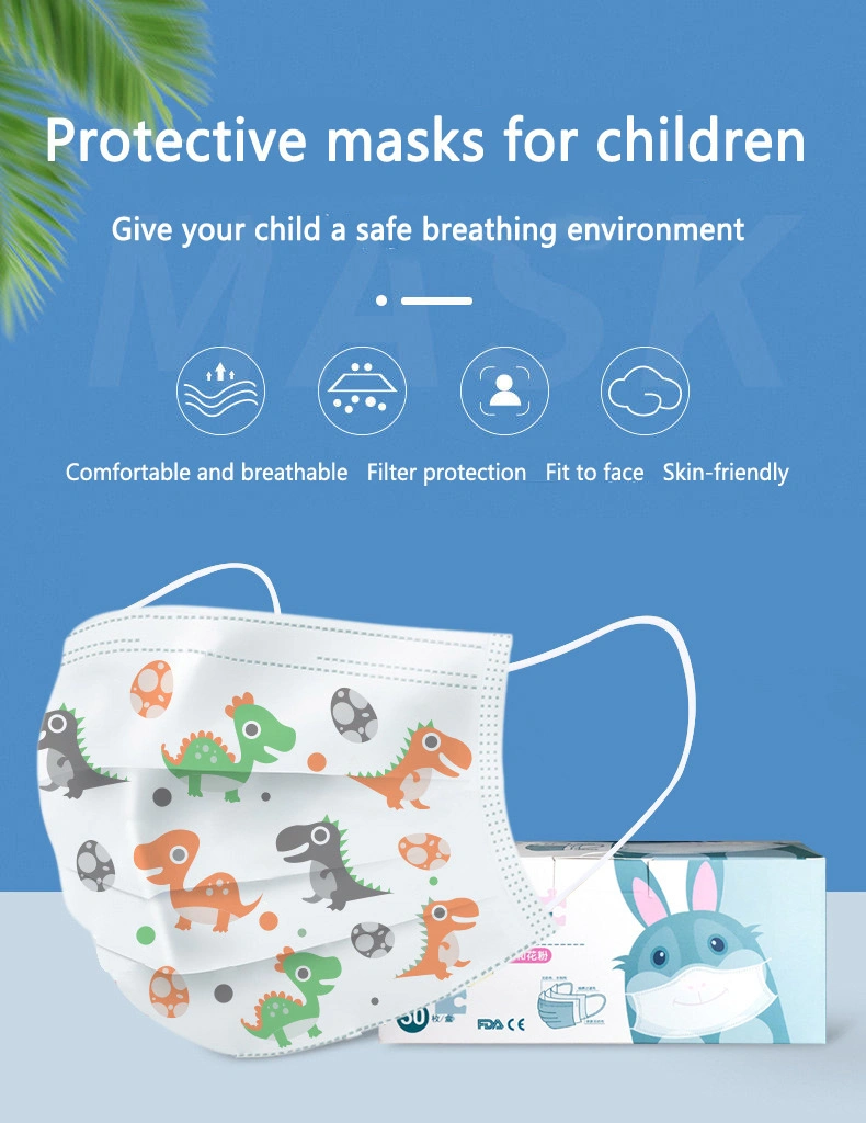 3 Ply Disposable Non-Woven Protective Children Kids Face Mask Child Daily Safety Use