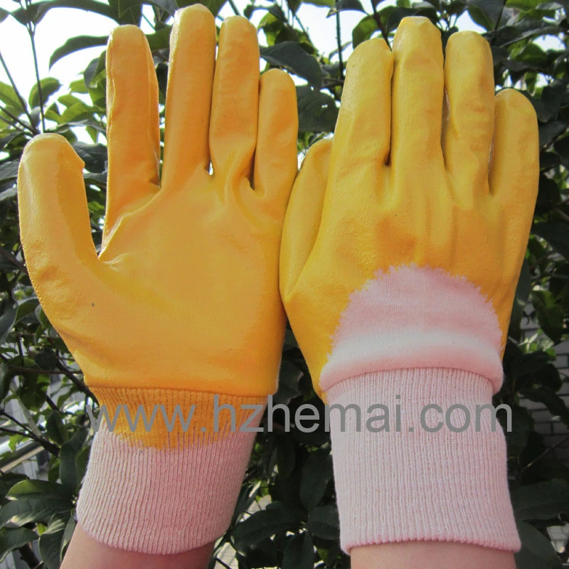 Fully Yellow Nitrile Coated Gloves Labor Hand Gardening Work Glove