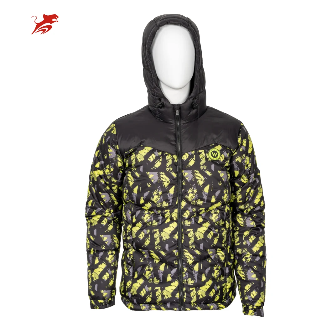 Asiapo China Factory Men′s Insulated Adjustable Hooded Digital Printing Zippered Sports Colorful Fashion Casual Outdoor Puffer Jackets