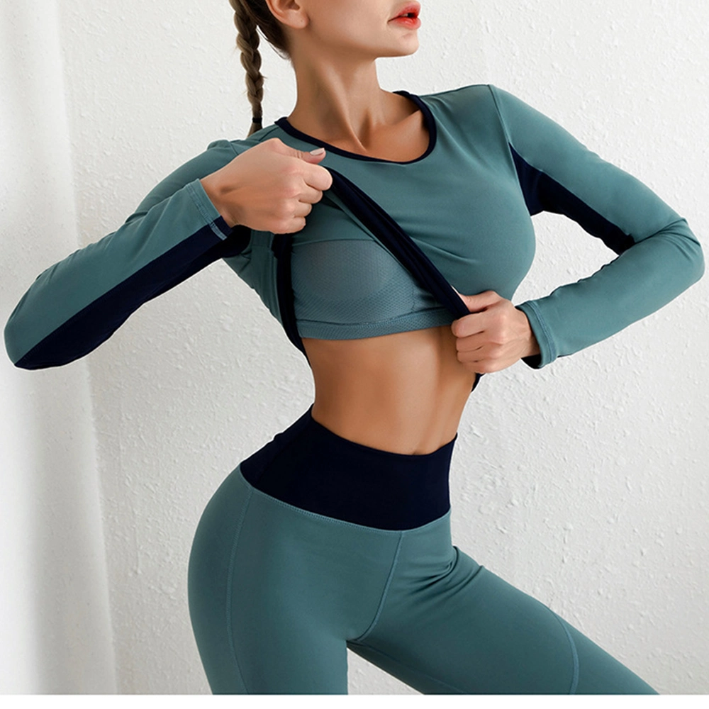 Autumn Winter Sports Fitness Yoga Clothes Women′s Cross Sexy Crop Top High Elastic Long Leeved Gym Fitness Top